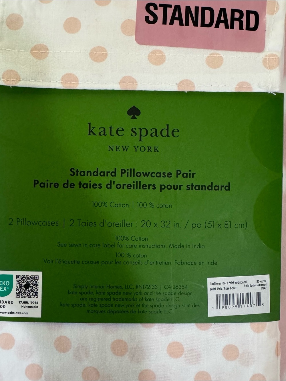 kate spade Pink Polka Dot Standard Pillowcase Pair - Picture 3 of 3